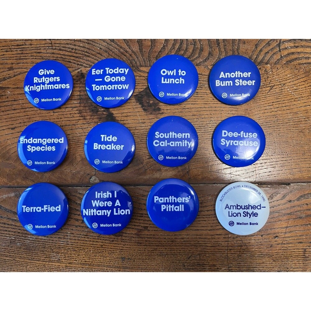 1990 PENN STATE MELLON BANK COMPLETE FOOTBALL SEASON SLOGAN BUTTON SET